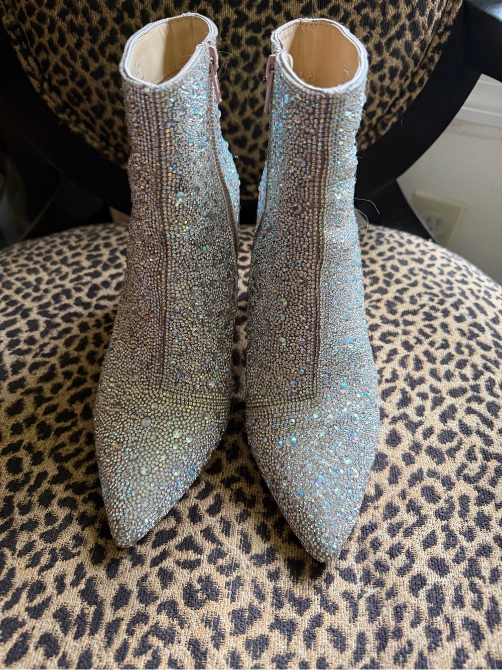 Betsey Johnson Iridescent Crystal Pointed Ankle Booties